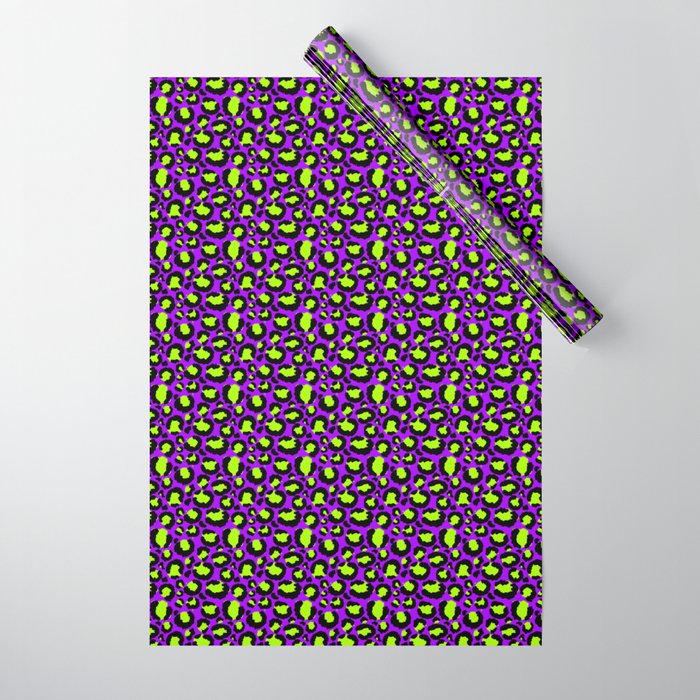 Neon Purple Green Leopard Pattern Wrapping Paper Gallery Image 1