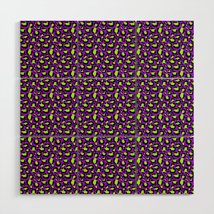 Neon Purple Green Leopard Pattern Wood Wall Art Gallery Image 1