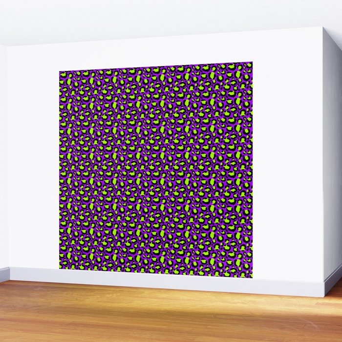 Neon Purple Green Leopard Pattern Wall Mural Gallery Image 2