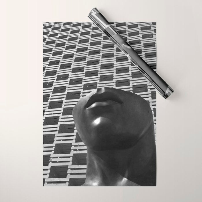 Pieces of You, Stark Modern Architecture and Male Sculpture black and white art photography Wrapping Paper Gallery Image 1