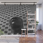 Pieces of You, Stark Modern Architecture and Male Sculpture black and white art photography Wall Mural Gallery Image 1