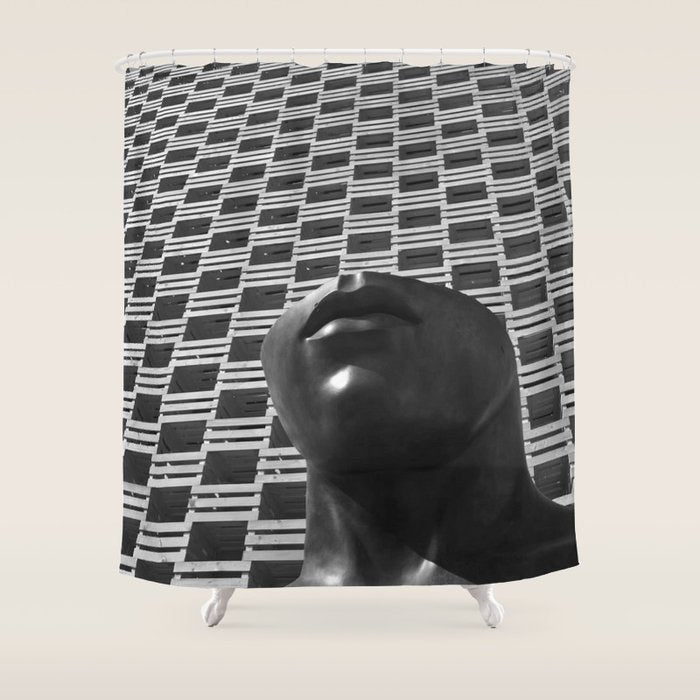 Pieces of You, Stark Modern Architecture and Male Sculpture black and white art photography Shower Curtain Gallery Image 1