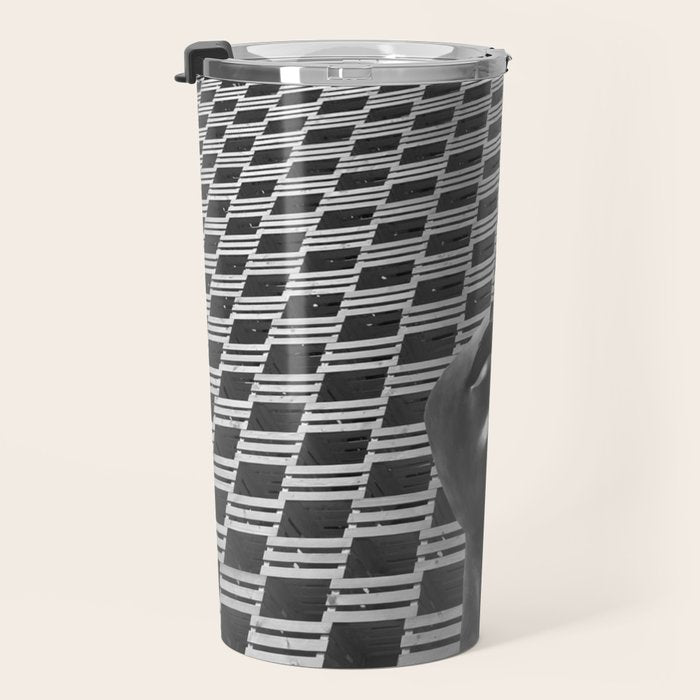 Pieces of You, Stark Modern Architecture and Male Sculpture black and white art photography Travel Mug Gallery Image 3
