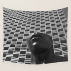 Pieces of You, Stark Modern Architecture and Male Sculpture black and white art photography Wall Tapestry Gallery Image 4