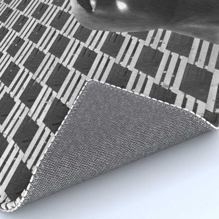Pieces of You, Stark Modern Architecture and Male Sculpture black and white art photography Rug Gallery Image 4