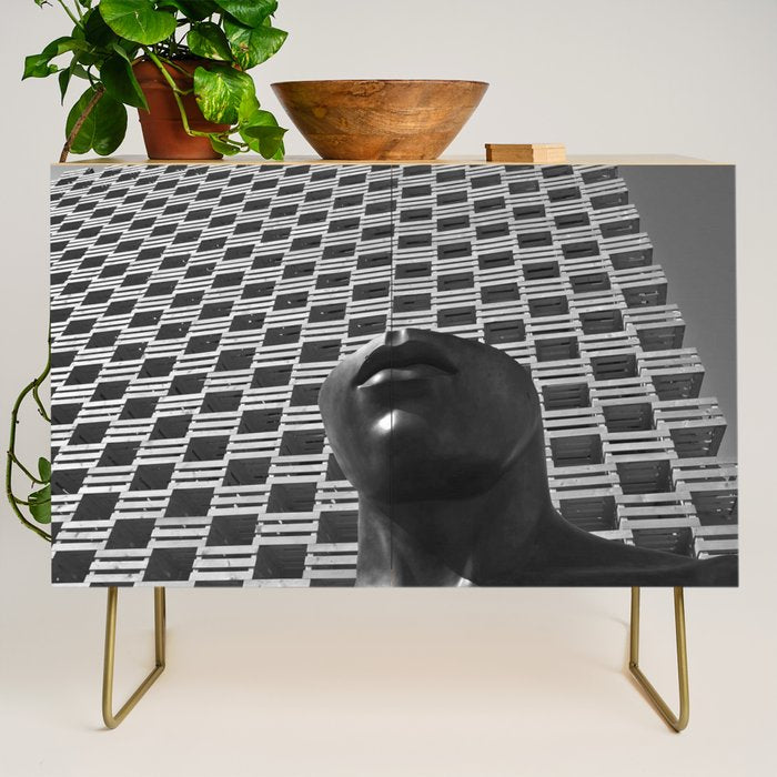 Pieces of You, Stark Modern Architecture and Male Sculpture black and white art photography Credenza Gallery Image 1