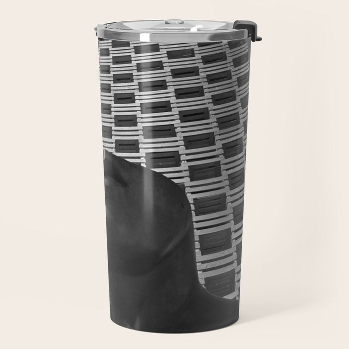 Pieces of You, Stark Modern Architecture and Male Sculpture black and white art photography Travel Mug Gallery Image 2