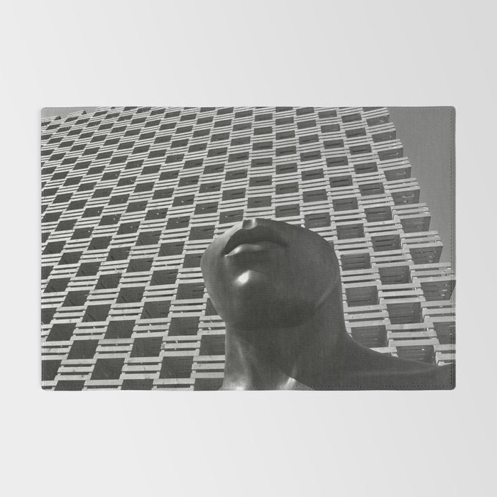 Pieces of You, Stark Modern Architecture and Male Sculpture black and white art photography Rug Gallery Image 2