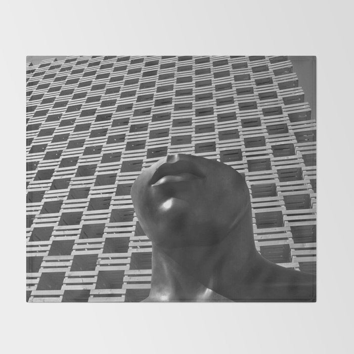 Pieces of You, Stark Modern Architecture and Male Sculpture black and white art photography Throw Blanket Gallery Image 2