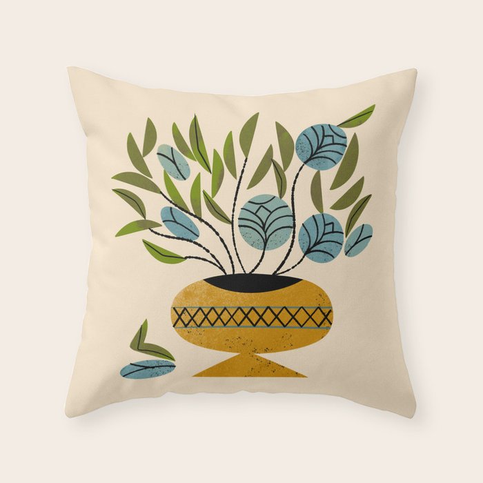 Bouquet in Gold Vase Throw Pillow Gallery Image 1