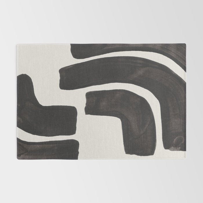 Turn Around Couple Mid Century Modern Minimalist Black Ink Painting Funky Tribal Rug Gallery Image 2