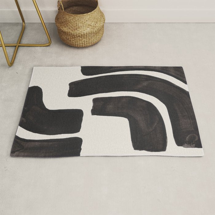 Turn Around Couple Mid Century Modern Minimalist Black Ink Painting Funky Tribal Rug Gallery Image 1