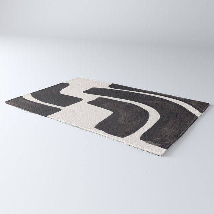 Turn Around Couple Mid Century Modern Minimalist Black Ink Painting Funky Tribal Rug Gallery Image 3