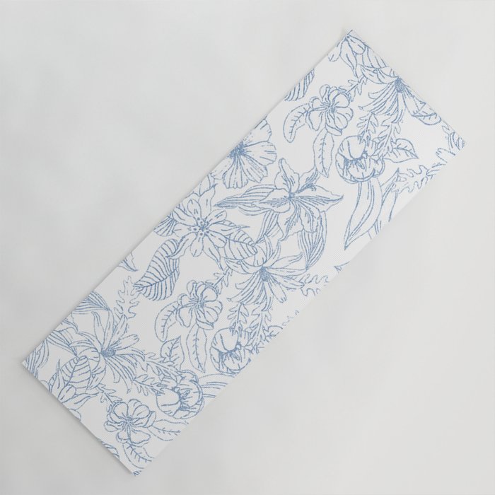 Modern hand drawn white pastel blue floral pattern Yoga Mat Gallery Image 1