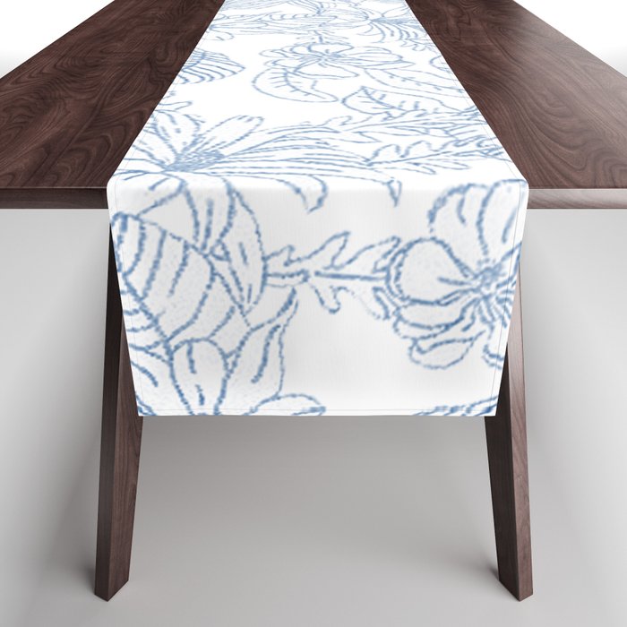 Modern hand drawn white pastel blue floral pattern Table Runner Gallery Image 1