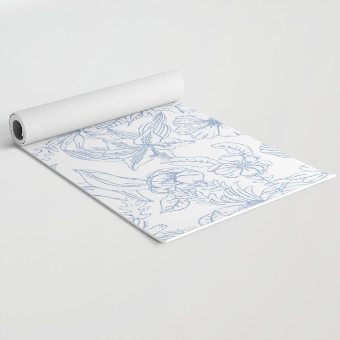 Modern hand drawn white pastel blue floral pattern Yoga Mat Gallery Image 2