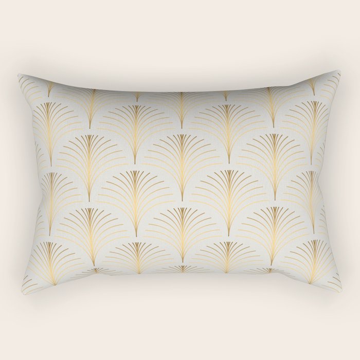 Golden Fan Leaf Art Deco Rectangular Pillow Gallery Image 1