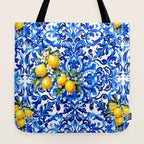 Blue Italian majolica baroque lemon art Tote Bag Gallery Image 2