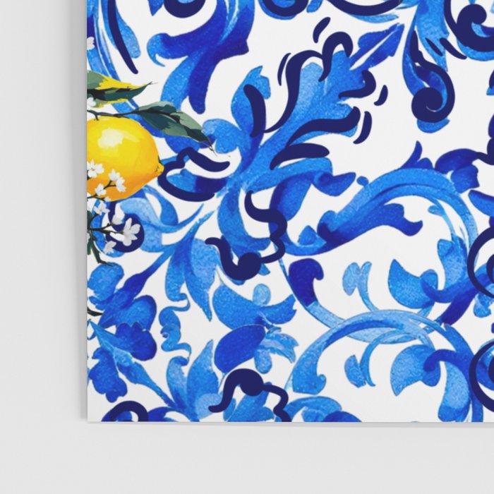 Blue Italian majolica baroque lemon art Poster Gallery Image 3
