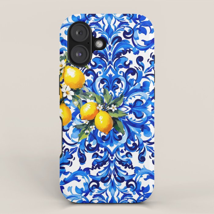 Blue Italian majolica baroque lemon art iPhone Case Gallery Image 1