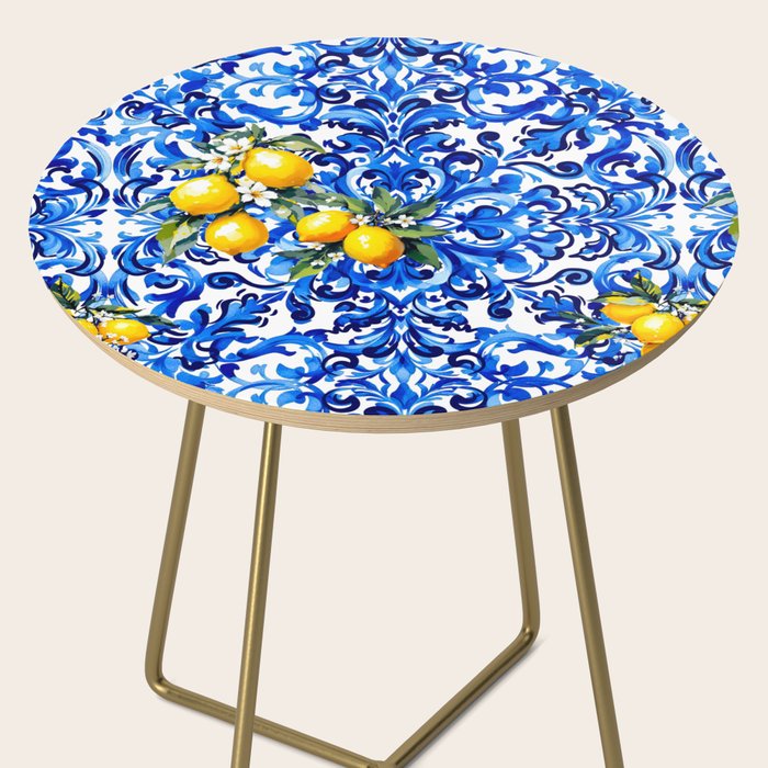 Blue Italian majolica baroque lemon art Side Table Gallery Image 2