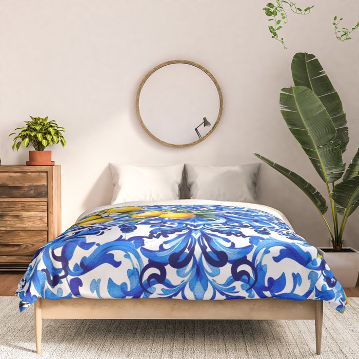 Blue Italian majolica baroque lemon art Comforter Gallery Image 3