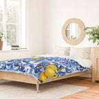 Blue Italian majolica baroque lemon art Duvet Cover Gallery Image 2