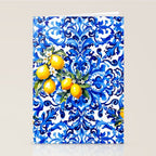 Blue Italian majolica baroque lemon art Stationery Card Gallery Image 2