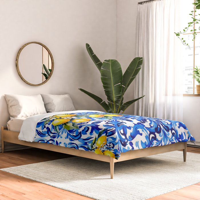 Blue Italian majolica baroque lemon art Comforter Gallery Image 2