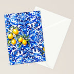 Blue Italian majolica baroque lemon art Stationery Card Gallery Image 2