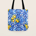 Blue Italian majolica baroque lemon art Tote Bag Gallery Image 1