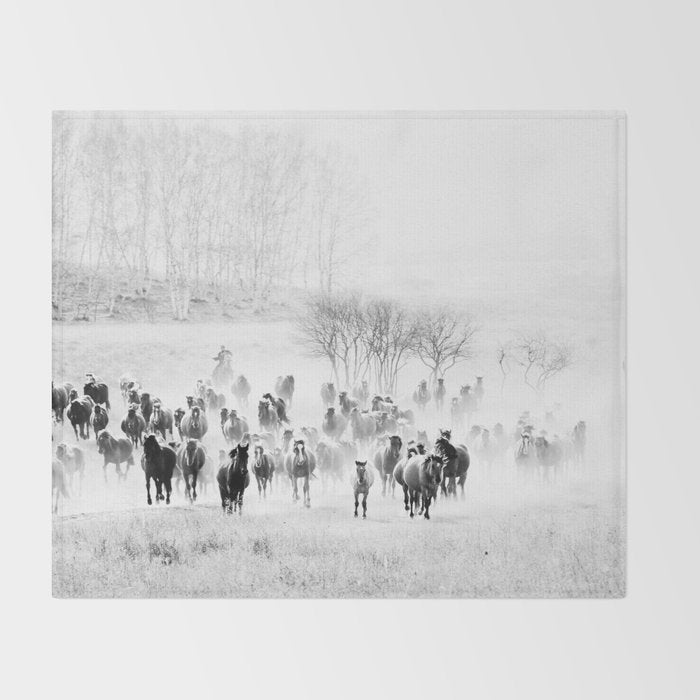 southwest cowboy horse decor print Throw Blanket Gallery Image 2