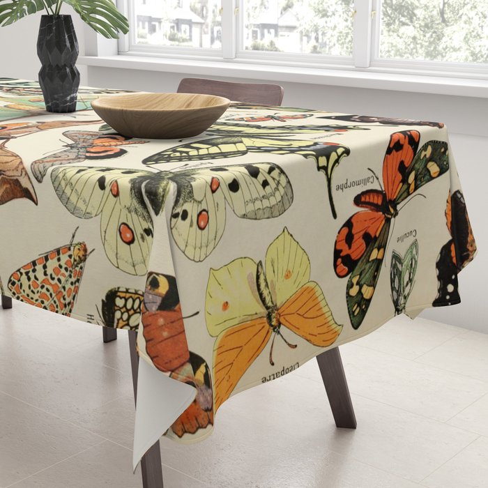 French Vintage Butterflies Chart Adolphe Millot Papillons Larousse Pour Tous Cozy Boho Maximalist Tablecloth Gallery Image 3