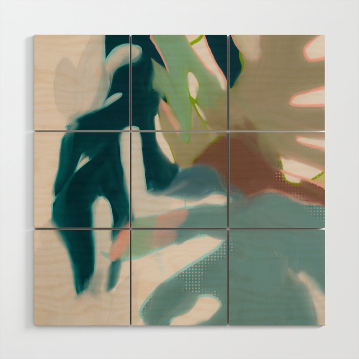 abstract pastel leaves 2 Wood Wall Art Gallery Image 1
