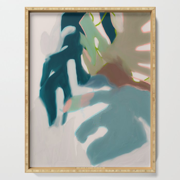 abstract pastel leaves 2 Serving Tray Gallery Image 1