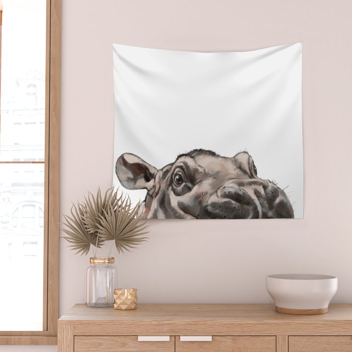 Peeking Baby Hippo Wall Tapestry Gallery Image 2