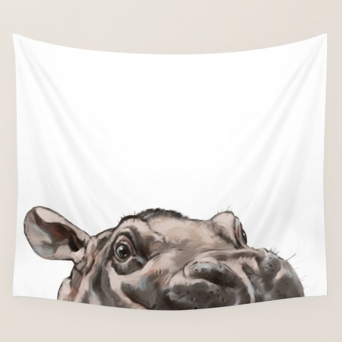 Peeking Baby Hippo Wall Tapestry Gallery Image 4