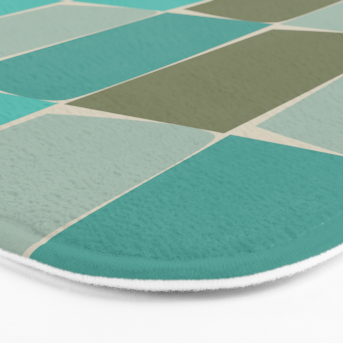 Flux Midcentury Modern Check Grid Pattern in Vintage Olive Green and Turquoise Teal Bath Mat Gallery Image 3