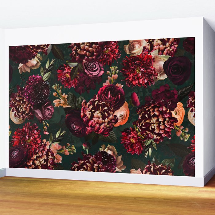 Vintage & Shabby Chic  - Fall Lush Botanical Midnight Garden Wall Mural Gallery Image 2