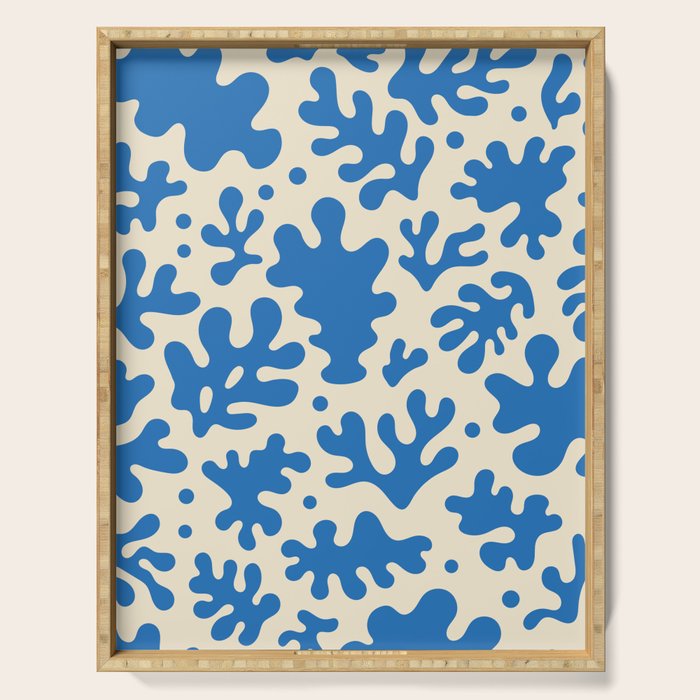 Abstract organic blue leaf art pattern Serving Tray Gallery Image 1