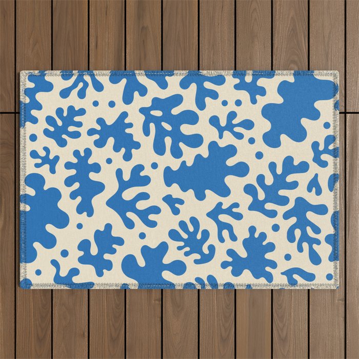 Abstract organic blue leaf art pattern Outdoor Rug Gallery Image 1