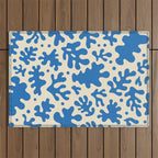 Abstract organic blue leaf art pattern Outdoor Rug Gallery Image 1