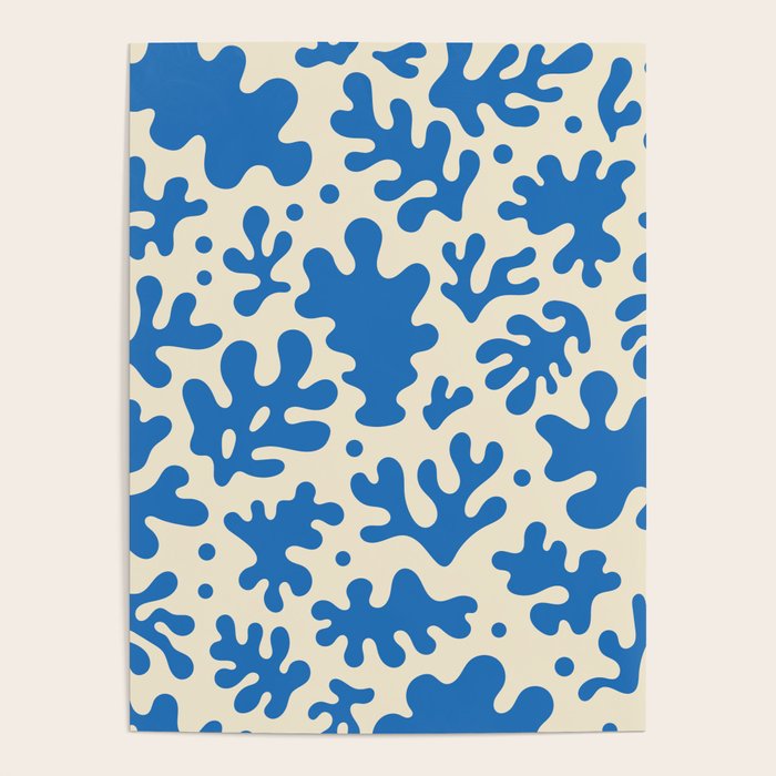 Abstract organic blue leaf art pattern Poster Gallery Image 1