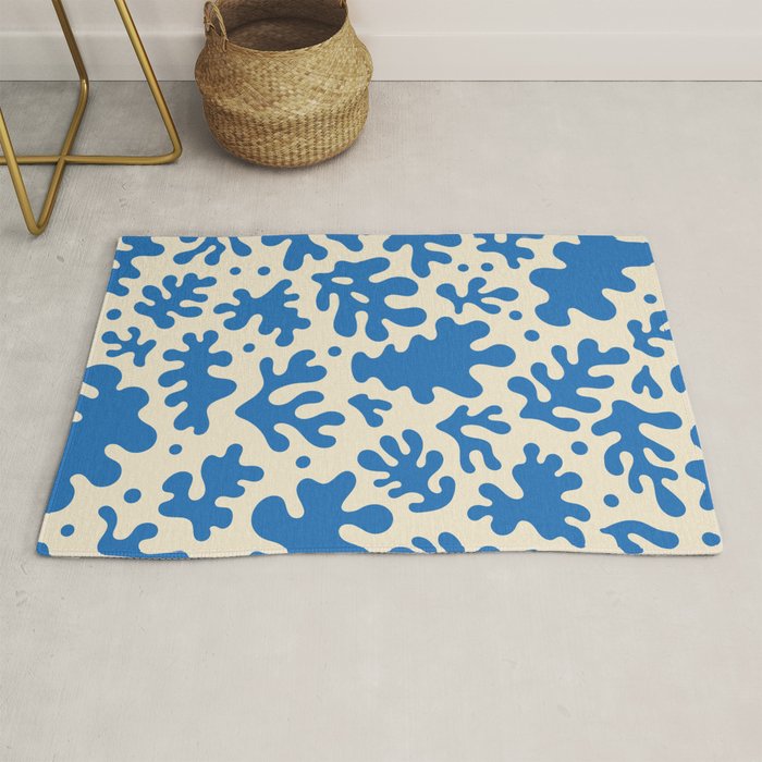 Abstract organic blue leaf art pattern Rug Gallery Image 1