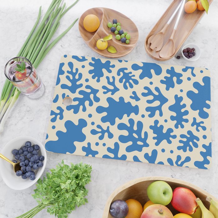 Abstract organic blue leaf art pattern Cutting Board Gallery Image 2