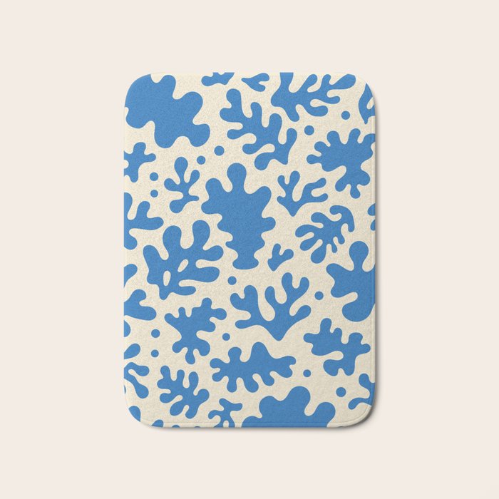 Abstract organic blue leaf art pattern Bath Mat Gallery Image 1