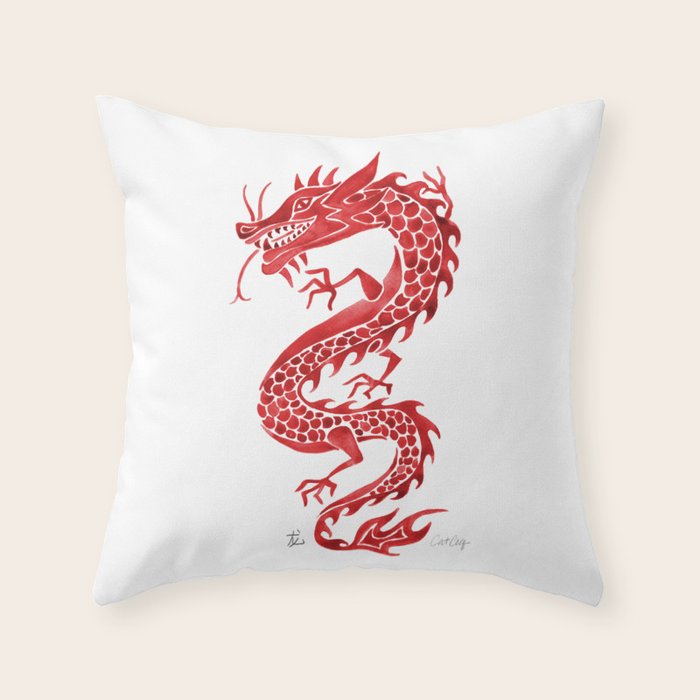 Chinese Dragon - Crimson Palette Throw Pillow Gallery Image 1
