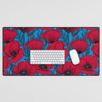 Red poppy garden on blue Desk Mat Gallery Image 1
