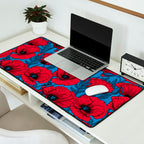Red poppy garden on blue Desk Mat Gallery Image 2