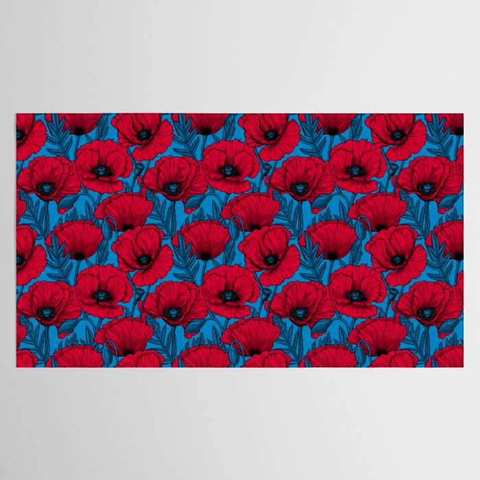 Red poppy garden on blue Tablecloth Gallery Image 2